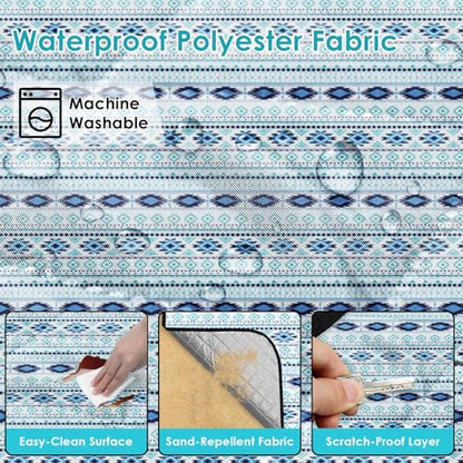 Waterproof Picnic Outdoor Blanket, 79" x 59" Sandproof Foldable Large Picnic Blanket for Beach, Camping, Park, Travel, Concert, Great Gift for Families and Couples (Bohemian Blue) - color: Bohemian Blue