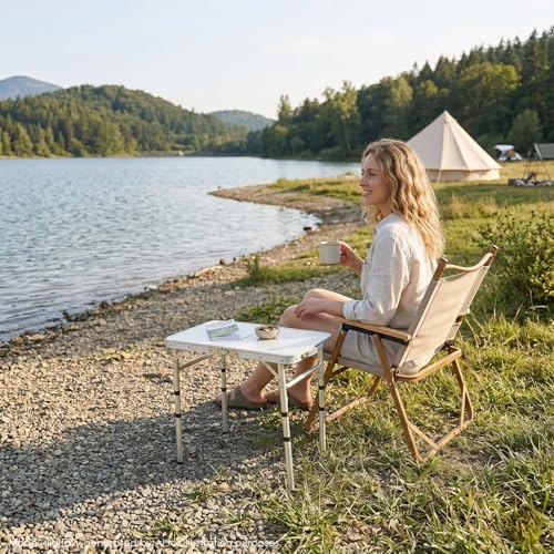 YihuiKo Folding Camping Table with Adjustable Height, 23.6" x 15.8" Portable Lightweight Tables with Aluminum Legs for Outdoor Camp, Picnic, Beach, Backyard, Tailgate Cooking, 3 Heights
