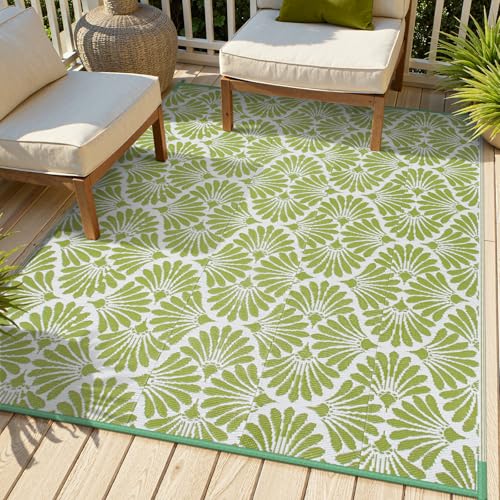 Lahome Outdoor Plastic Straw Camping Rugs, Waterproof 6x9 Outdoor Patio Rugs, Reversible Portable Outside Carpets for Beach Camping Picnic Rv, Pale Green,6'x9' - color: Green, size: 6' x 9' (Rectangular)