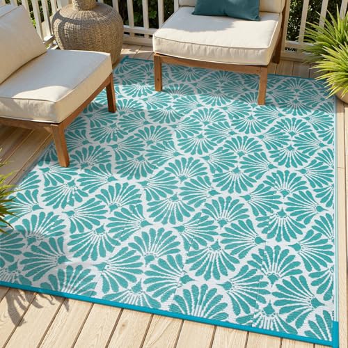 Lahome Waterproof Outdoor Rugs for Camping 6x9, Plastic Straw Lightweight Portable Reversible Rv Rug, Outdoor Carpet for Pool Beach Balcony Tent Patio Deck, Teal 6'x9' - color: Teal, size: 6' x 9' (Rectangular)