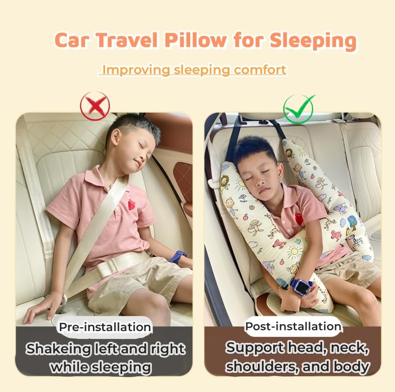 H-Shaped Car Travel Pillow for Kids & Adult-Adjustable Car Seat Pillow, Soft Ergonomic Neck Head Support Sleeping Cushion for Long Distance Travel - color: H-shape-faint Yellow