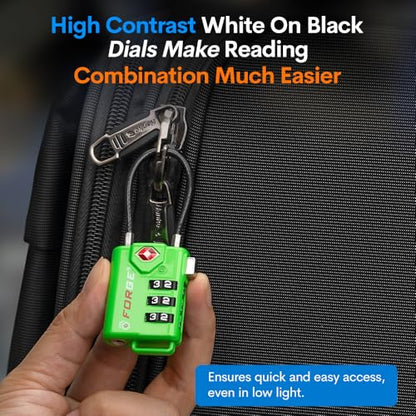 Forge TSA Approved Luggage Locks, Re-settable Combination with Alloy Body(Green 2 Locks) - color: Green 2 PK