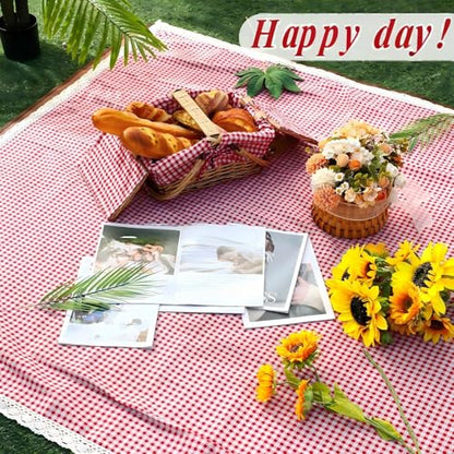 VitalCozy Waterproof Picnic Blankets 59 x 78in Outdoor Blanket Foldable 2 in 1 Double Layer Sandproof Beach Mat with Carry Strap for Camping Lawn Park Beach Grass(Red White) - color: Red White