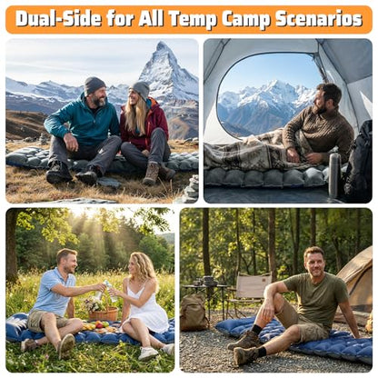 Sleeping Pad for Camping, Ultralight 4in Extra-Thick Camp Mat with Built-in Foot Pump & Pillow, Compact Camp Air Mattress for Backpacking, Hiking, Tent, Car, Travel Gear Gift - color: Crystal Velvet Grey+blue Nylon