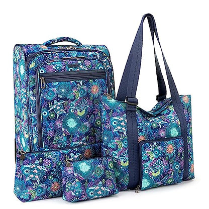 Sakroots On the Go 4 Piece Travel Bundle, Includes 21" Rolling Suitcase, Packable Large Tote, Medium & Small Pouches - color: Royal Blue Seascape