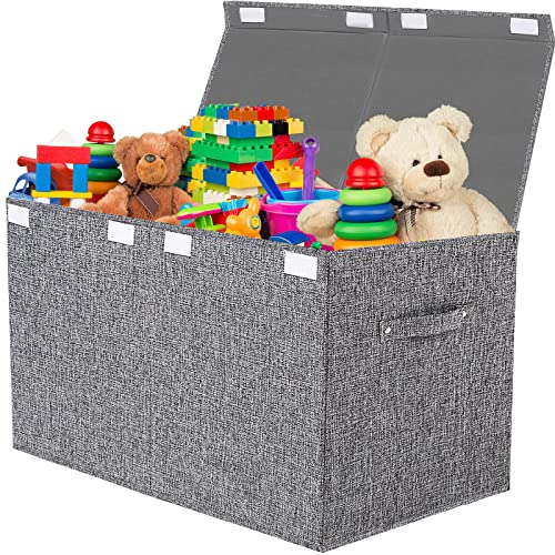 Collapsible Toy Storage Bin with Lid, 82L Large Capacity - Gray Neutral Space-Saving Organizer for Playroom, Bedroom & Nursery, Foldable Design - color: Gray