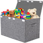 Collapsible Toy Storage Bin with Lid, 82L Large Capacity - Gray Neutral Space-Saving Organizer for Playroom, Bedroom & Nursery, Foldable Design - color: Gray