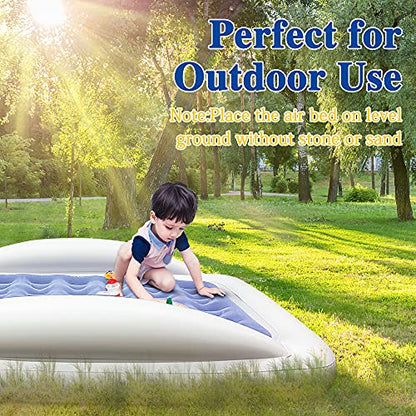Inflatable Kids Travel Bed Toddler Air Mattress Set,Portable Blow Up Mattress Sleeping Bed Cot with Bed Rails and Electric Pump Ideal for Road Trip - color: Blue