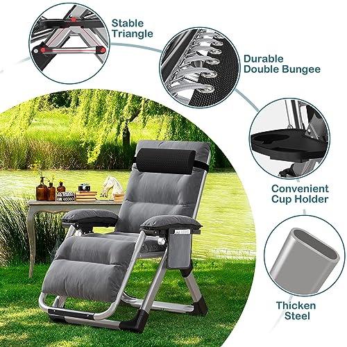 NAIZEA Padded Zero Gravity Chair, Folding Outdoor Lounge Chairs, Adjustable Reclining Camping Chairs with Cup Holder, Ergonomic Patio Lawn Chair for Balcony Beach Deck Yard - color: Dark Gray, style: Zero Gravity Chair 2 Pack