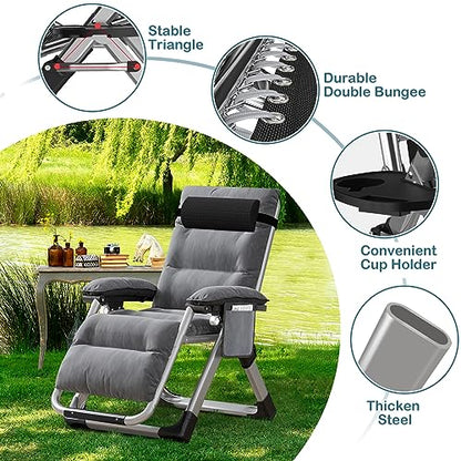 NAIZEA Padded Zero Gravity Chair, Folding Outdoor Lounge Chairs, Adjustable Reclining Camping Chairs with Cup Holder, Ergonomic Patio Lawn Chair for Balcony Beach Deck Yard - color: Dark Gray, style: Zero Gravity Chair 2 Pack