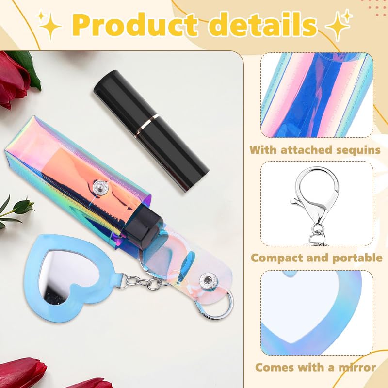 Sisadodo Glitter Lip Oil Holder Key Chains for Woman Lipstick Case with Mirror Lip Balm Keychain for Lipstick Case Keychain - color: Pv Blue-heart