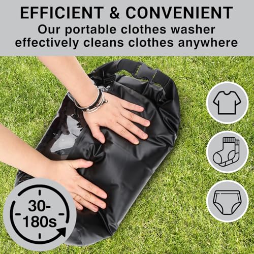 Travel Washing Machine & Retractable Clothesline - Hand Washing Machine & Portable Clothes Washer - Durable Travel Laundry Wash Bag & Camping Washing Machine - Portable Manual Clothes Washer - color: Black
