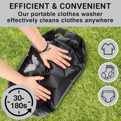 Travel Washing Machine & Retractable Clothesline - Hand Washing Machine & Portable Clothes Washer - Durable Travel Laundry Wash Bag & Camping Washing Machine - Portable Manual Clothes Washer - color: Black