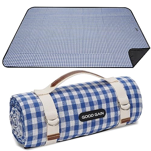 G GOOD GAIN Picnic Outdoor Blankets Waterproof Large - Beach Mat Sand Free Foldable with Carry Strap | Portable Camping Blanket | Park Blanket for Grass Park, Hiking, Travel, Concerts, Indoor (Blue) - color: Blue