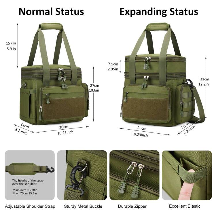 Gafetrey Tactical Lunch Box for Men, Insulated Lunch Bag Adult, Thermal Lunchbox Leakproof Waterproof Cooler Bag, Dual Compartment Lunch tote, Large Lunch Pail for Work Office Travel(Green) 15L - color: C-Green, size: 15L