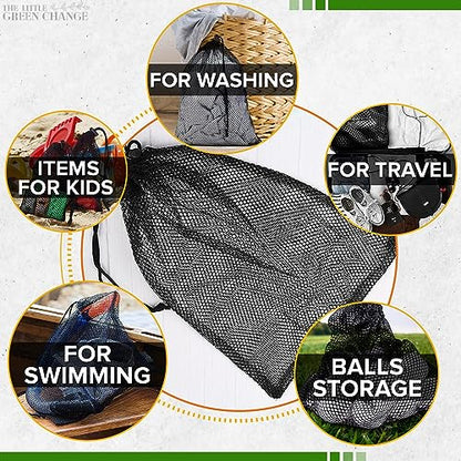 10 PCs Small Net Bag – 11.8x7.48" Nylon Mesh Bags With Drawstring – Lightweight, Breathable, Reusable Storage for Travel, Gym, Swimwear, Laundry, Sports, Beach Gear, Camping & Daily Organization - style: 10pcs, Black, S Size