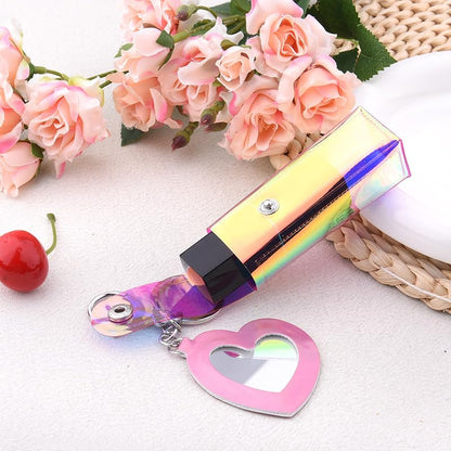 Sisadodo Glitter Lip Oil Holder Key Chains for Woman Lipstick Case with Mirror Lip Balm Keychain for Lipstick Case Keychain - color: Pv Pink-heart