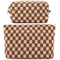 ZLFSRQ 2Pcs Checkered Makeup Bag for Women Large Small Checkered Cosmetic Bag Set Aesthetic Preppy Pencil Case Cute Pencil Pouch Brown Makeup Pouch for Purse Travel Toiletry Bags Zipper Skincare Bags - color: B-Checkered 2Pcs Mix Brown