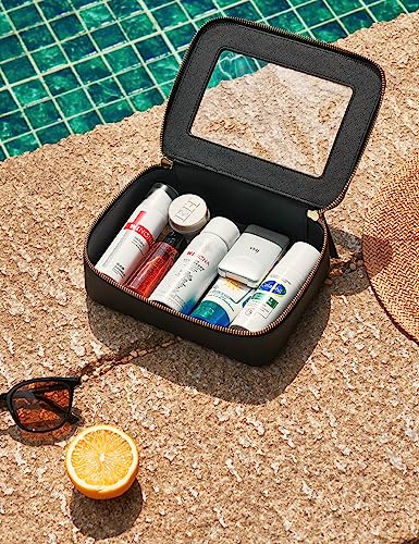 Popvibe Clear Makeup Bag Travel Cosmetic Case Transparent Toiletry Bag with Zipper, Portable Make Up Organizer Traveling Compact Car Bag for Essentials - color: Black, style: Mini & Medium