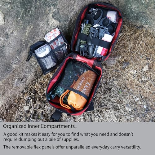 First Aid Kit,Survival Gear Outdoor Tactical Gear Set Military Grade Molle System for Camper Travel Hunting Hiking and Adventures（RED） - color: Red