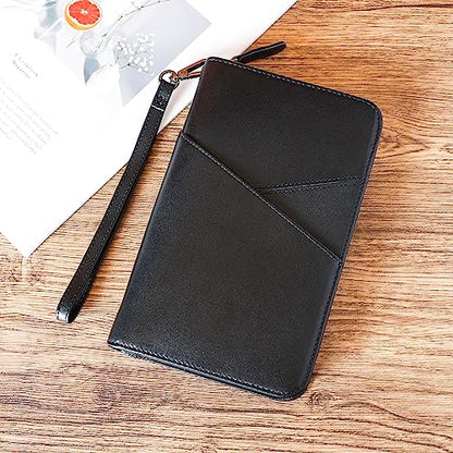 Polare Napa Leather Passport Holder With YKK Zipper RFID Blocking Travel Document Organizer Ticket Holder Cover Case Holds 2 Passports (Black) - color: Black