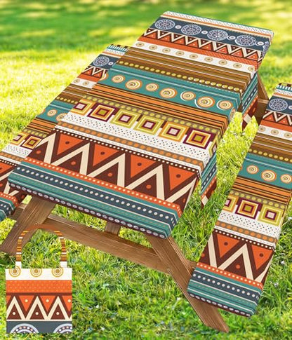 Fitted Picnic Table Cover with Bench Covers Fitted Rectangle Table Cloth Tablecloth Camping Gear Essentials Rv Accessories Road Trip Supplies Car Travel Must Have 6 Ft Foot Feet 72in Bohemian Boho - color: Yellow Boho, size: 72in