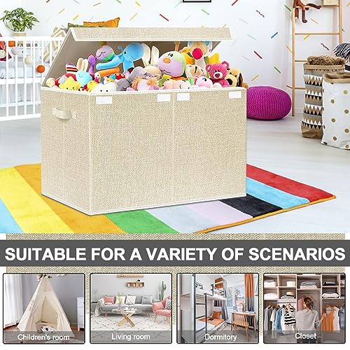 Large Toy Box Chest Storage with Lid - Collapsible Kids Toys Boxes Organizer Bins Baskets with Handles for Boys, Girls, Nursery, Playroom, Clothes, Blanket, Bedroom(Beige) - color: Beige