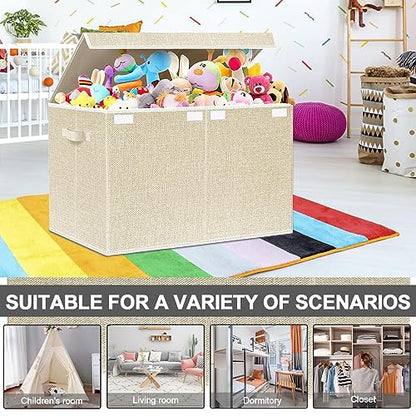 Large Toy Box Chest Storage with Lid - Collapsible Kids Toys Boxes Organizer Bins Baskets with Handles for Boys, Girls, Nursery, Playroom, Clothes, Blanket, Bedroom(Beige) - color: Beige