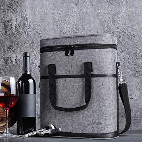 Tirrinia Insulated Wine Gift carrier - 3 Bottle Travel Wine Carry Cooler Tote Bag with Handle and Adjustable Shoulder Strap, Grey - color: Grey