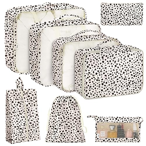 KPX 8 Set Packing Cubes for Travel, Luggage Packing Organizers Accessories Large Toiletries Bag for Clothes Shoes Cosmetics (Leopard) - color: 8Set-Leopard