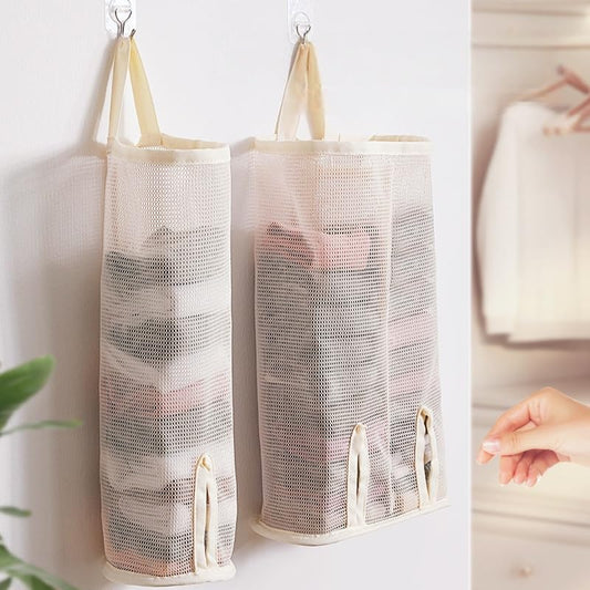 1pc Mesh Storage Bags Wall Mounted Breathable Fabric Hangable Organizer, Space Saving Pouches for Clothes Socks Underwear, Yellow, S - size: Small