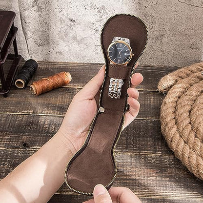 Personalized Customized Watch Case, High-grade Zipper Jewelry Box,Portable Travel Genuine Leather Watch Case Storage Bag (02 Coffee) - color: 02 Coffee