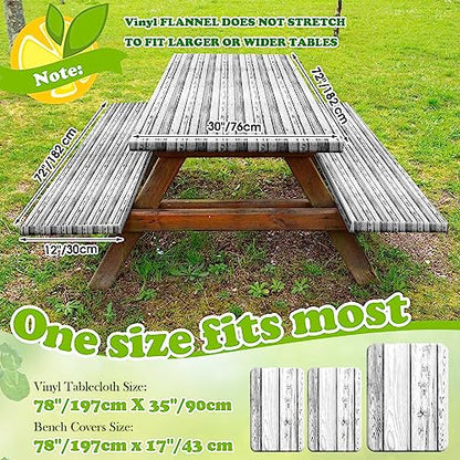 Boao 3 Pcs Vinyl Picnic Table Cover with Bench Cover 6 ft 30 x 72 Inch Waterproof Fitted Tablecloth Flannel Backing Rectangular Elastic Edged for Camping Outdoor Patio Travel(Birch) - color: Birch