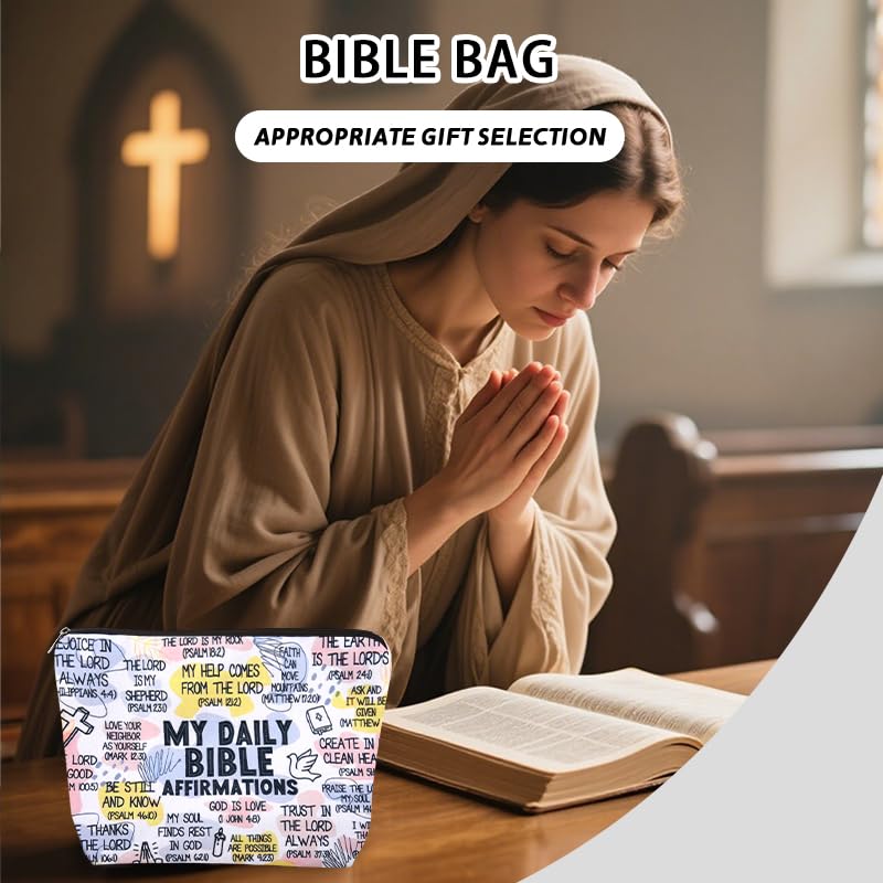 Motivational Christian Bible Verse Gifts for Women Girls Inspirational Makeup Cosmetic Bag Religious Confirmation Baptism Gifts for Christian Affirmation Scripture Toiletry Skincare Bags - color: Daily Bible