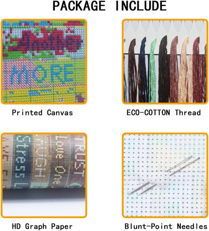 DIY Airplane at an Airport During Sunset 11CT Pre-Printed Cross Stitch Kit for Adults & Beginners, Easy Needlepoint Pattern for DIY Home Décor & Crafts 165