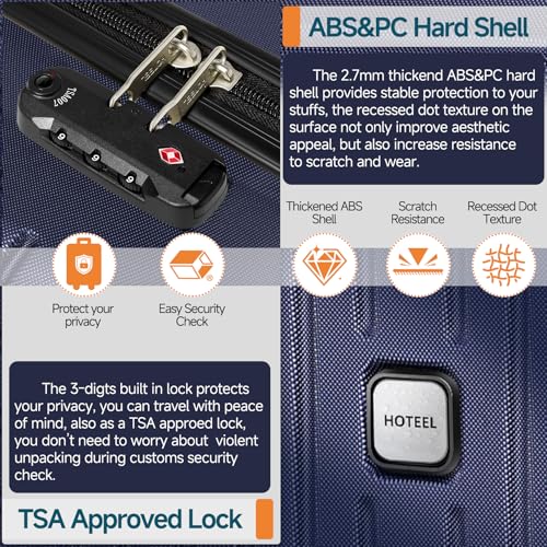 Hoteel Luggage Sets 5 Piece, 4-Year Warranty, Durable Suitcase Set with Spinner Wheels, ABS+PC Hard Shell Lightweight Luggage with TSA Lock, Large Checked Travel Suitcases, Dark Blue((20/24/28/DB/TB) - color: Dark Blue, size: 20/24/28/TB/（DB/BP）