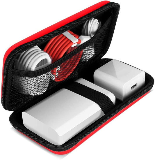 iMangoo Travel Essential Electronics Organizer Pouch Charger Case, Shockproof Dual Zipper Power Bank Cables Tech Accessories Purse, Men & Women Travel Must Have Storage Bag, 6.5x3.2x1 inch Red - color: Red, size: Small