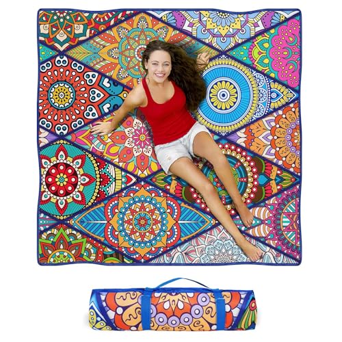 Waterproof Picnic Blankets Foldable & Portable 80''x80'' Boho Picnic Mat for Outdoors, Large Washable Picnic Blanket for Travel Camping Beach, Park Grass Picnic Blanket Accessories for Adults - color: Picnic Mat 03, size: 6'8" x 6'8"