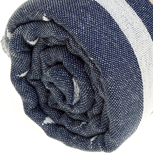 Bersuse 100% Cotton Cozumel Turkish Towel Beach Towel Bath Towel Dual Layer Peshtemal Beach Blanket Beach Essentials - 39x71 Inches, Dark Blue - color: Dark Blue3