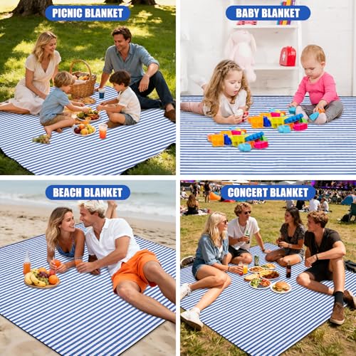 G GOOD GAIN Waterproof Picnic Blanket, 79"x79" Extra Large Beach Mat for 6 to 8 Adults, Machine Washable Outdoor Blanket for Camping, Grass, Park, Camping, Concerts, MiddleBlue - color: Middleblue