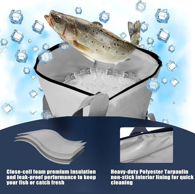 MORXPLOR Insulated Fish Cooler Bag for Fishing 41x17 47x17In 50x20In 60x24 72x30 80X40 Inches,Large Insulated Fish Kill Bag,Fishing Catch Bag Cooler with Water-resistant Zipper - color: 60inch Light Grey