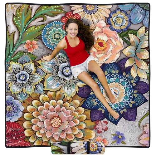Waterproof Picnic Blankets Foldable & Portable 80''x80'' Boho Picnic Mat for Outdoors, Large Washable Picnic Blanket for Travel Camping Beach, Park Grass Picnic Blanket Accessories for Adults - color: Picnic Mat 06, size: 6'8" x 6'8"