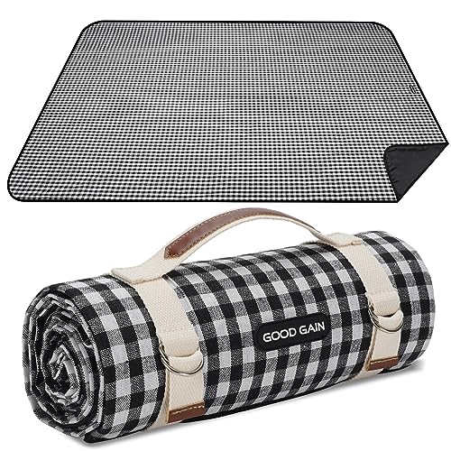 Picnic Outdoor Blankets Waterproof Extra Large - Beach Mat Sand Free Foldable with Carry Strap | Portable Camping Blanket | Park Blanket for Grass Park, Hiking, Travel, Concerts, Indoor (Black) - color: Black