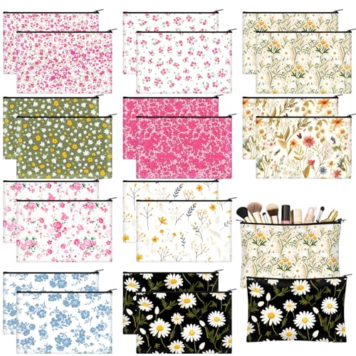 Eccliy Flower Makeup Bag Floral Cosmetic Bag for Women Canvas Gifts Accessories Toiletry Pouch with Zipper Gift Bags Organizer for Team Party Friend - size: 8 x 5 Inch, style: Flower