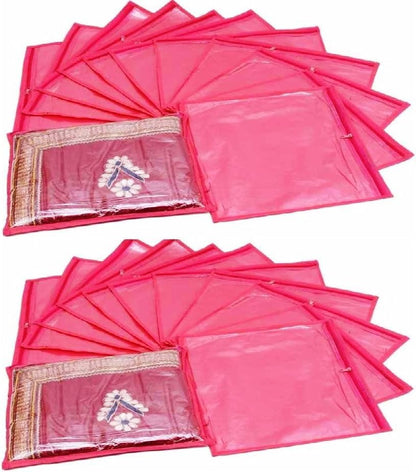 KRUM Single Saree Cover/Suit Packing 12 Piece Transparent Flower Cloth Packing Bag Organizer for Wardrobe Storage or Wedding Gifting ., Pink, 37 cm x 2 cm x 43 cm, Travel Accessories
