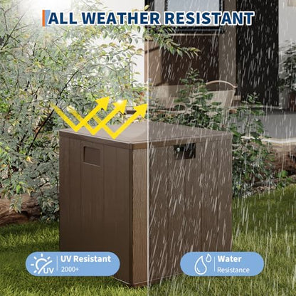 80 Gallon Resin Deck Box, Large Waterproof Outdoor Storage Box with Lockable Lid & UV Resistant, Storage Container for Patio Furniture Cushions, Garden, Backyard, and Poolside，Brown
