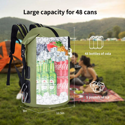 48cans Large Cooler Backpack Insulated Waterproof for Men Women Insulated Backpack Cooler Leak Proof Waterproof for 12 Hours Cooling for Camping Picnic Hiking Beach Travel Kayaking - color: Armygreen