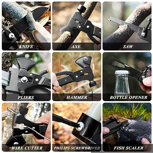 RoverTac 14-in-1 Multitool Camping Axe – Multi Tool with Knife, Hammer, Saw, Screwdrivers, Bottle Opener – Camping Tool with Sheath – Tool Gifts for Men, Dad, Husband, and Outdoor Enthusiasts. - color: Black