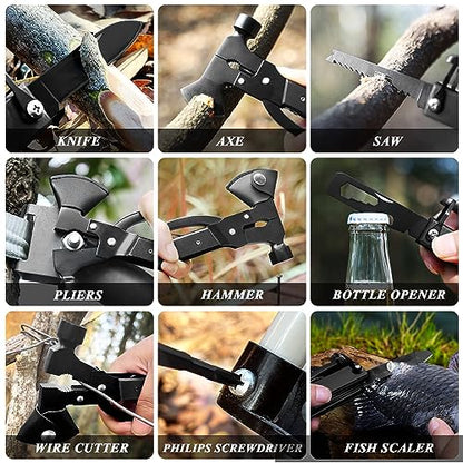 RoverTac 14-in-1 Multitool Camping Axe – Multi Tool with Knife, Hammer, Saw, Screwdrivers, Bottle Opener – Camping Tool with Sheath – Tool Gifts for Men, Dad, Husband, and Outdoor Enthusiasts. - color: Black