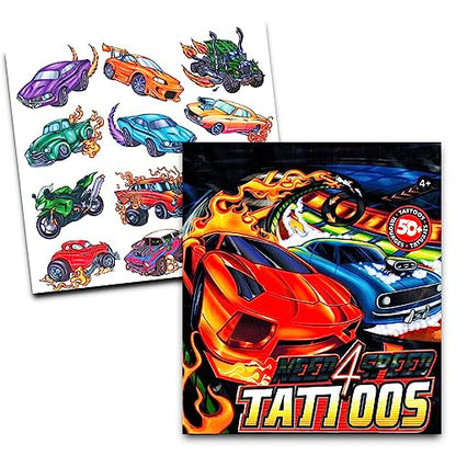 Hot Wheels Backpack with Lunchbox for Boys Set - Bundle with 16" Racecar Backpack, Lunch Box, Water Bottle, Tattoos, More | Hot Wheels School Bag for Kids
